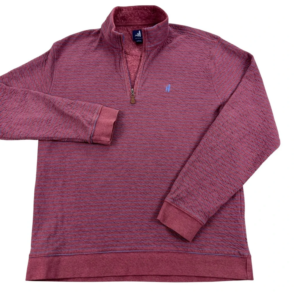 Johnnie-O Sweater Mens Large Red Scarlet Stripe Knit 1/4 Zip Mock Neck Pullover